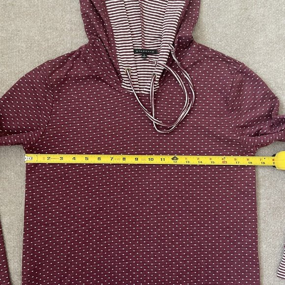 Staccato Womens Hoodie Small Burgundy White Polka Dots Stripes Pullover - Picture 5 of 7
